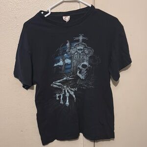 Black Graphic T-Shirt with Skeleton Design